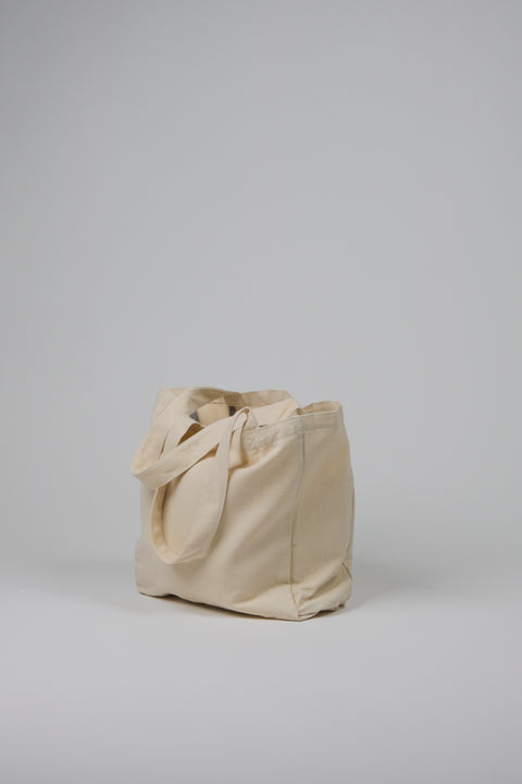Natural canvas tote side gusset view