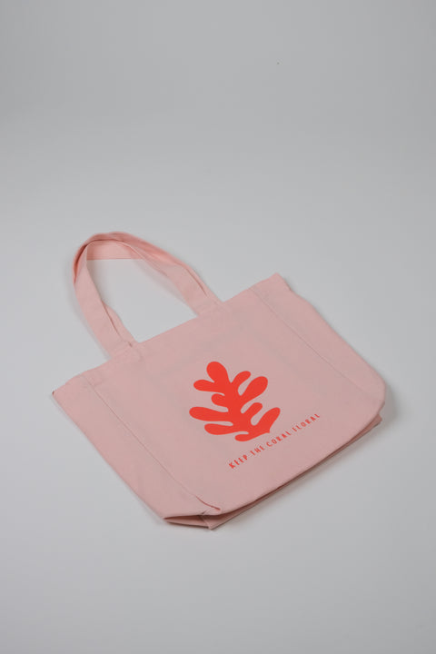 Keep the coral floral pink tote flatlay