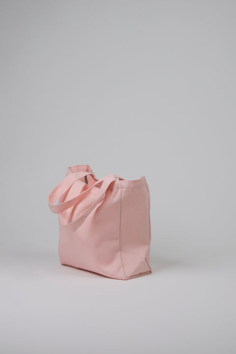 Pink canvas tote side view gusset