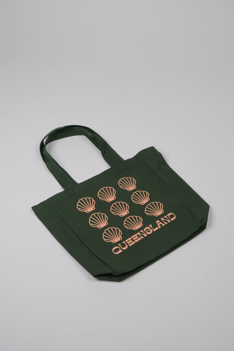Queensland dark olive green tote bag flat view