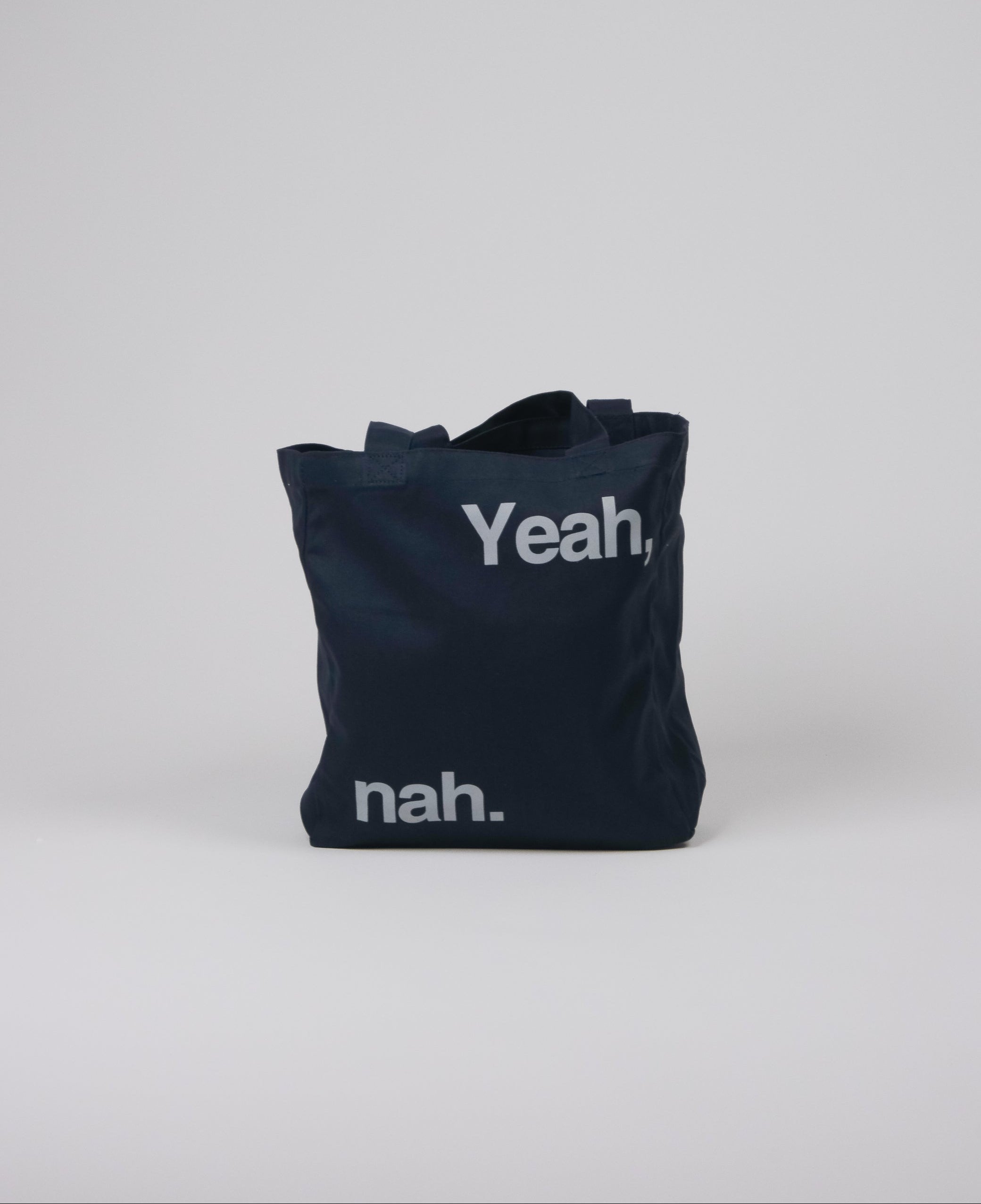 Yeah Nah Navy Tote bag front view
