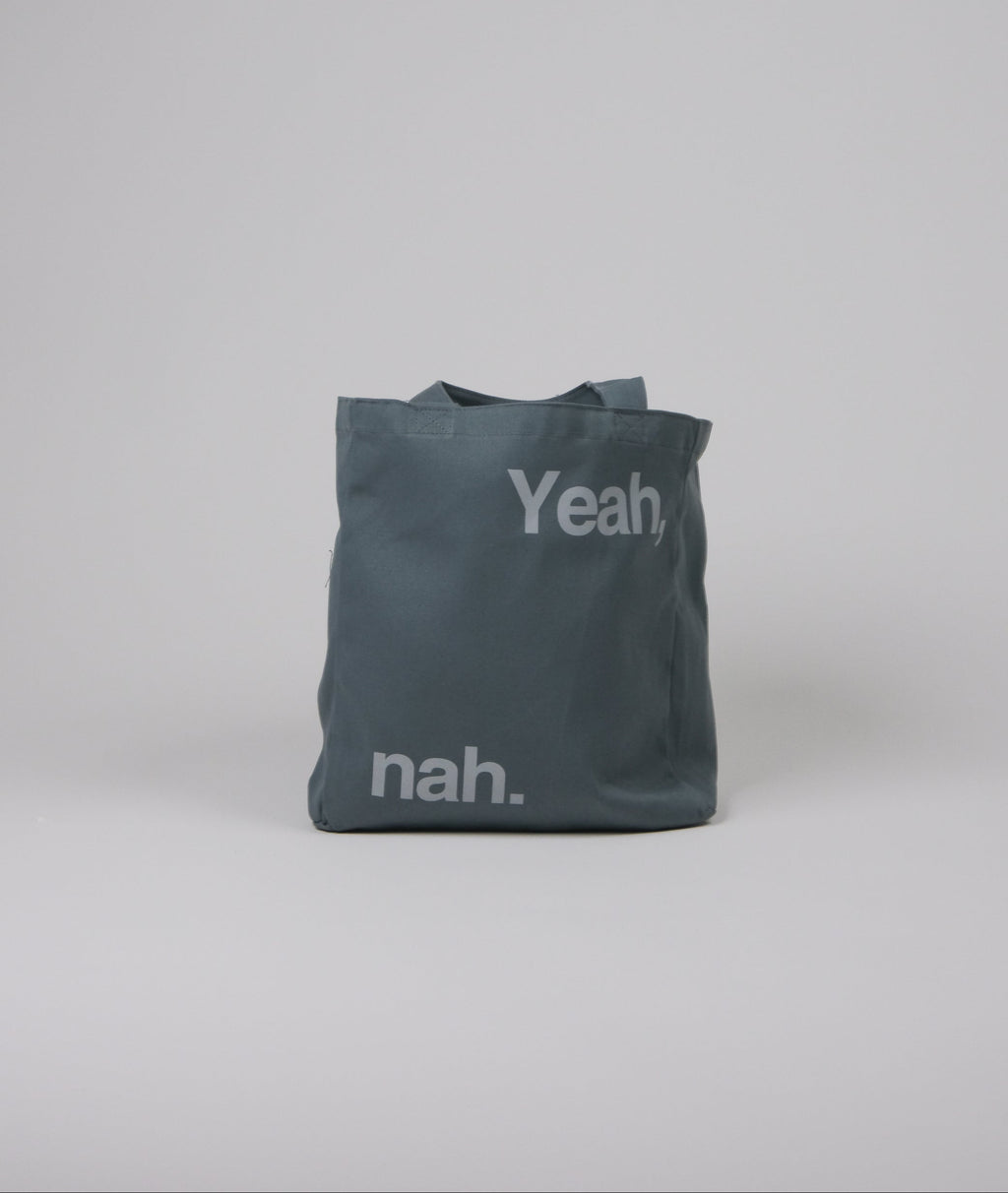 Yeah Nah dark grey Tote bag front view