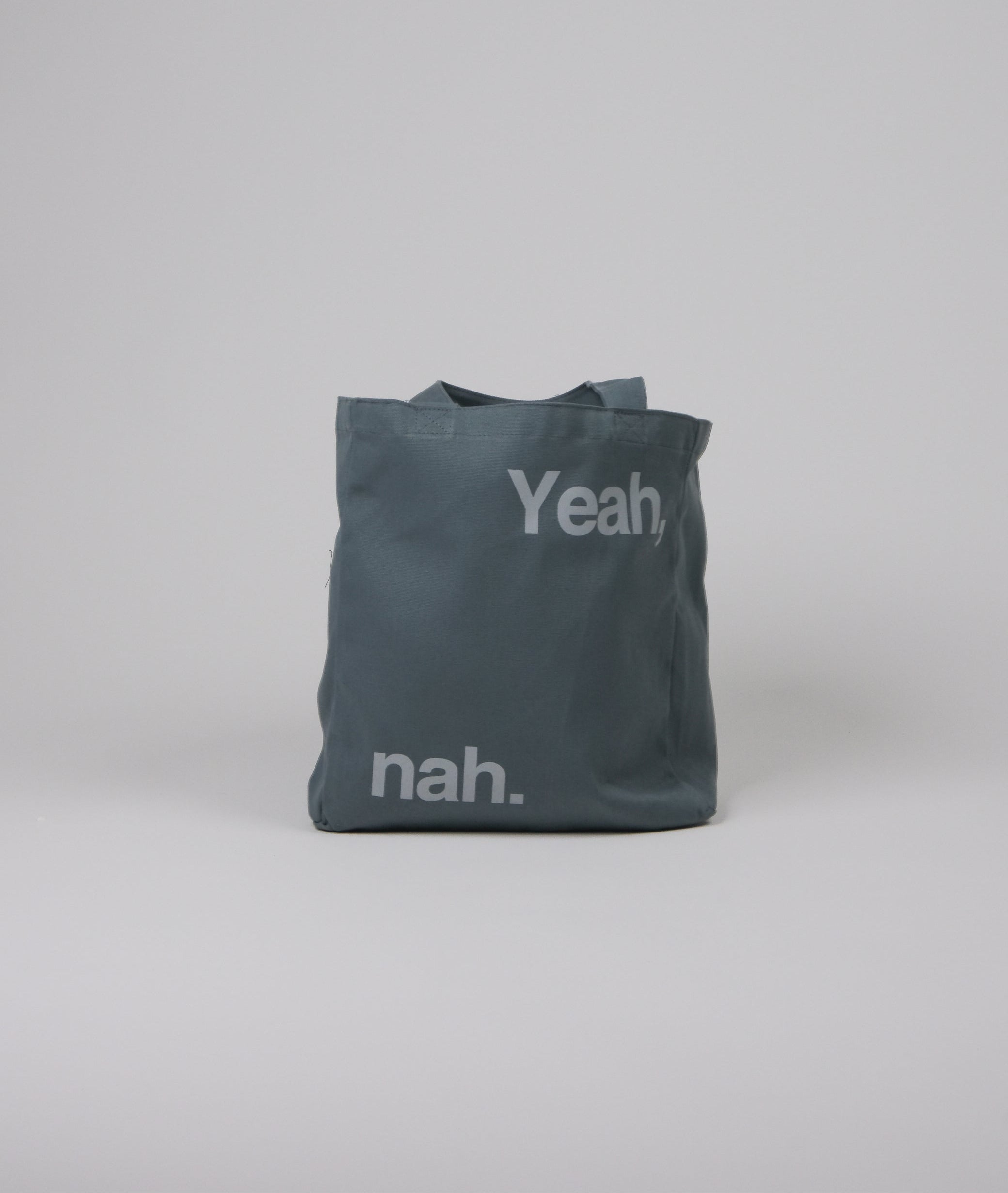 Yeah Nah dark grey Tote bag front view