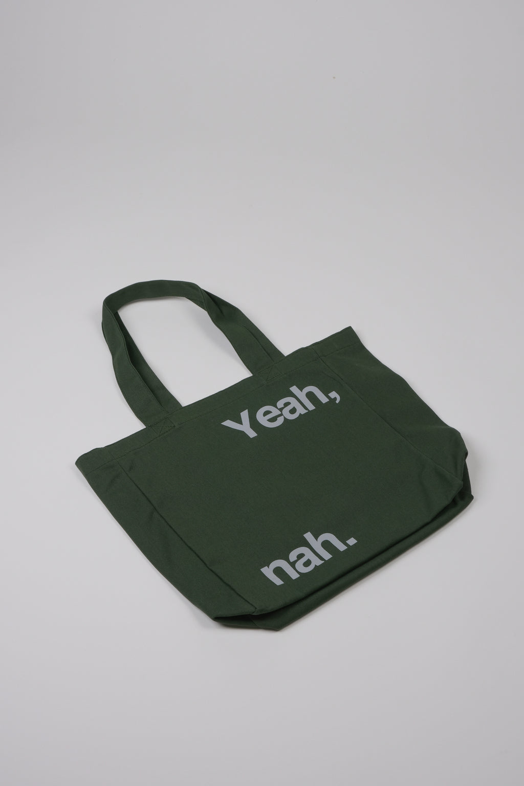 Yeah Nah dark olive green Tote bag flat view
