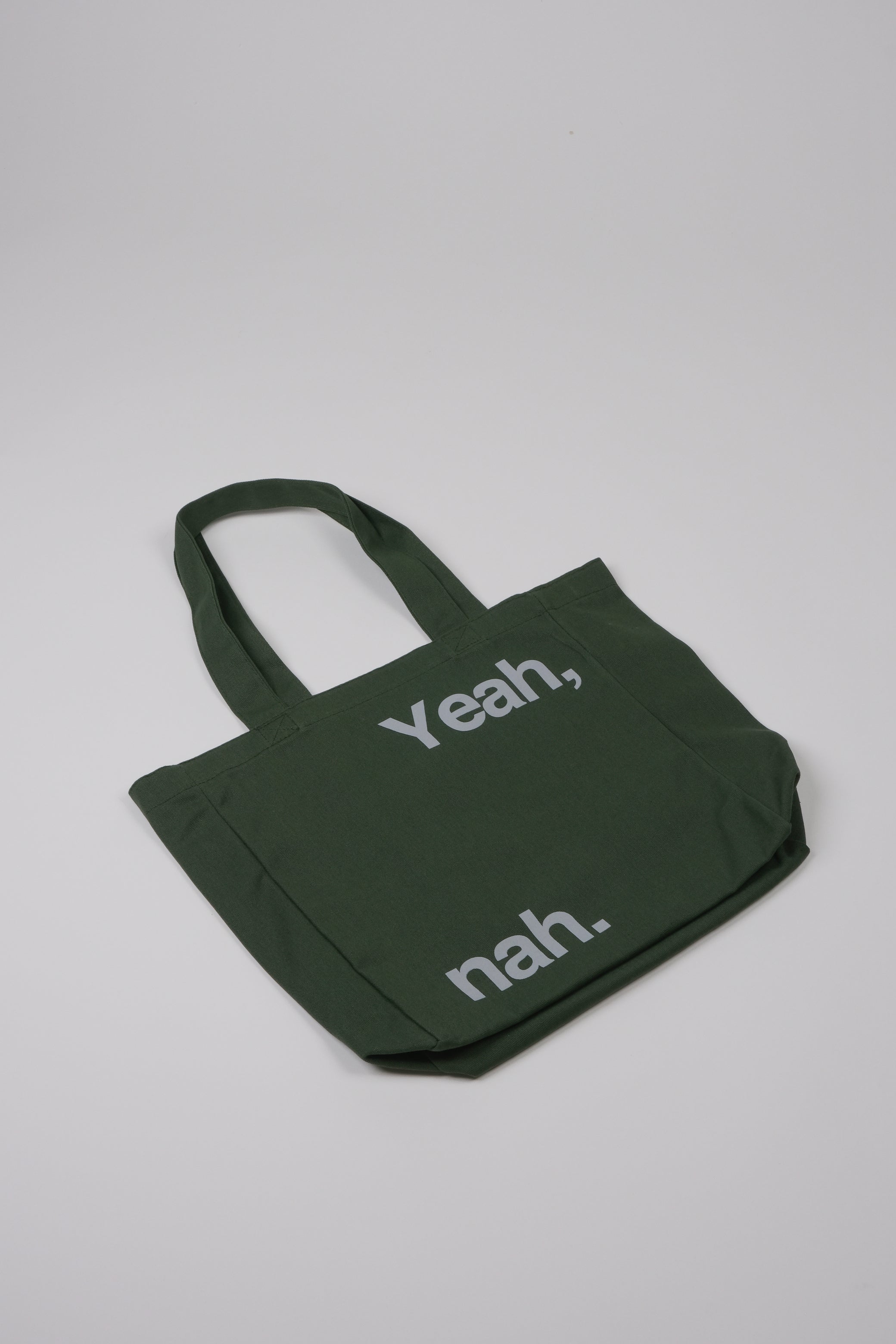 Yeah Nah dark olive green Tote bag flat view