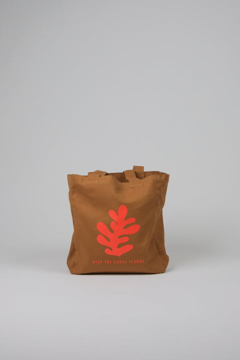 keep the coral floral tan tote front view
